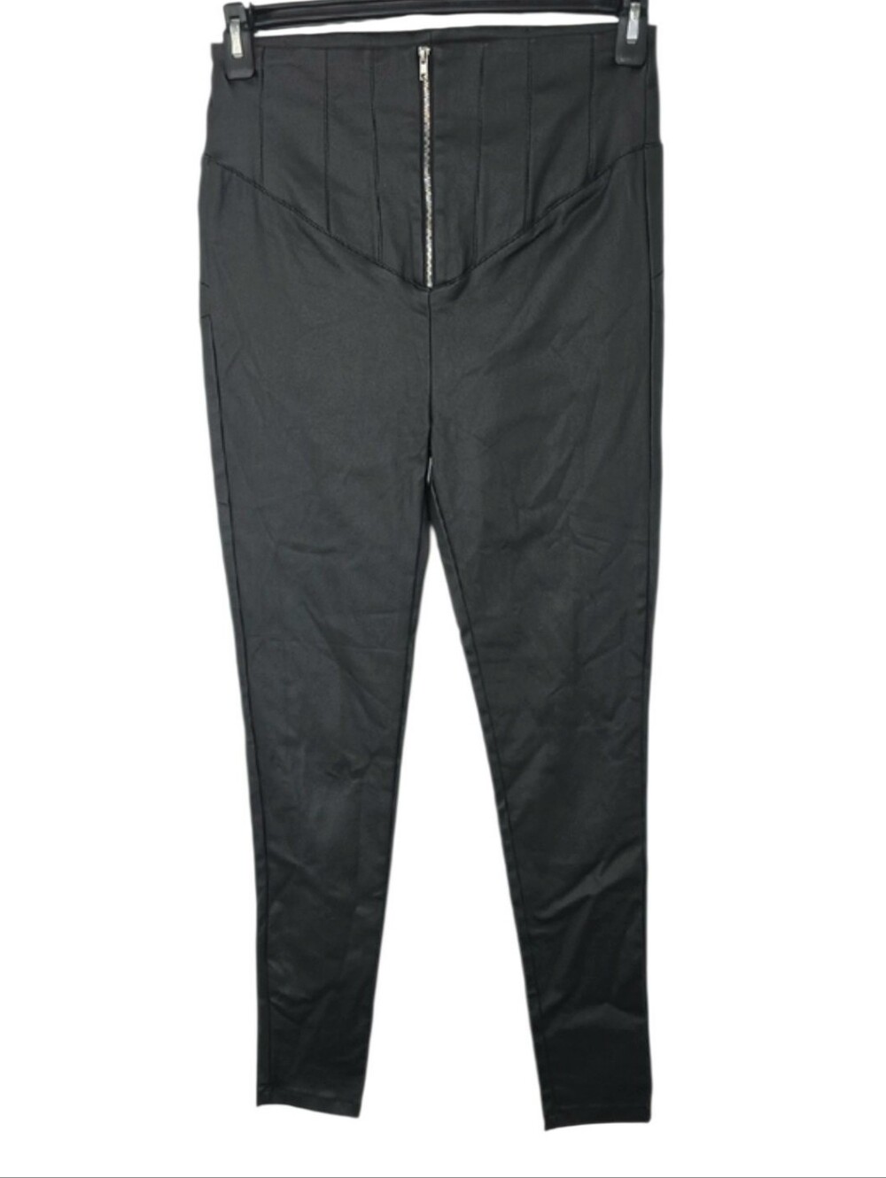 Windsor Black Leggings High-waisted with Silver Zipper Accent Faux Leather‎ Sz L